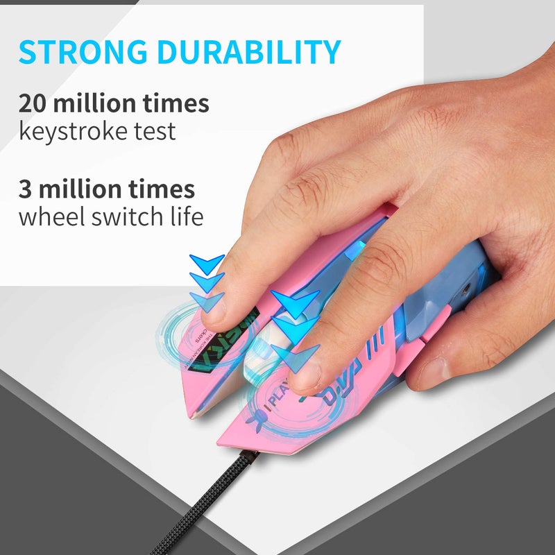HXMJ Pink Wired USB Computer Mouse,7 Colors Backlit,Silent Buttons for MacBook,Computer PC,Laptop - Image 2